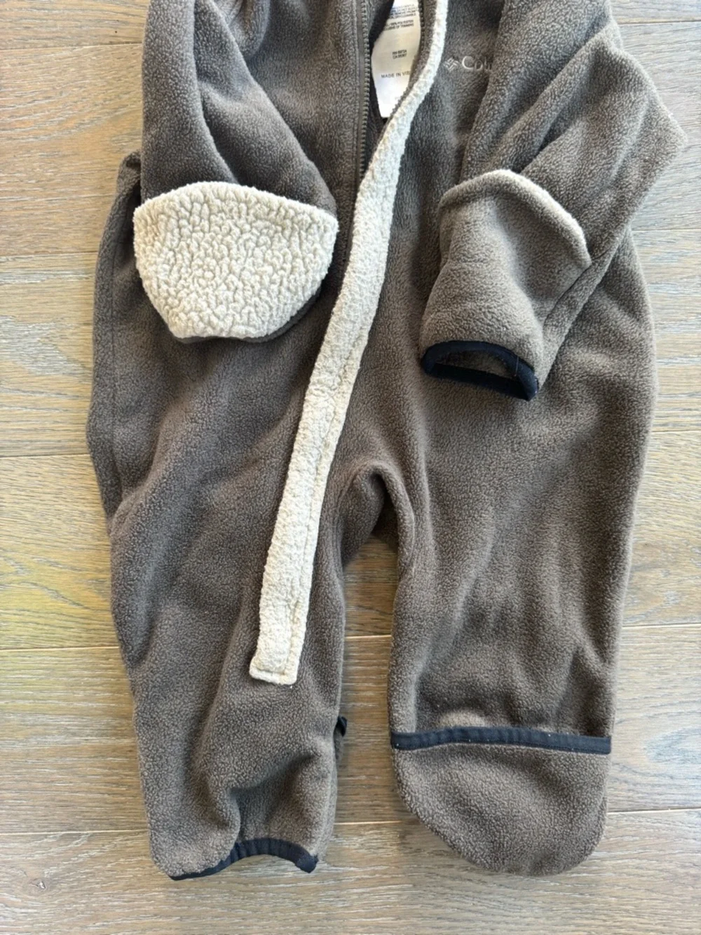 Columbia Baby Fleece Bunting Suit 12M Brown Bear Hood Reversible Hands/Feet 🐻